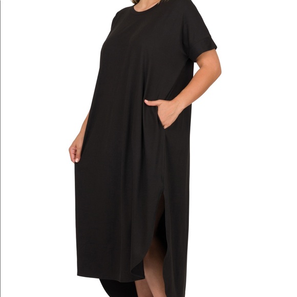 BN Zenana Oversized Short Sleeve Round Neck Black Maxi W/Pockets Various - Picture 5 of 15